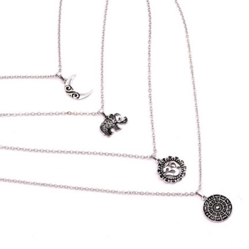 Bohemian Multi Layer Moon Elephant Medallion Necklace - Picture 3 of 5
